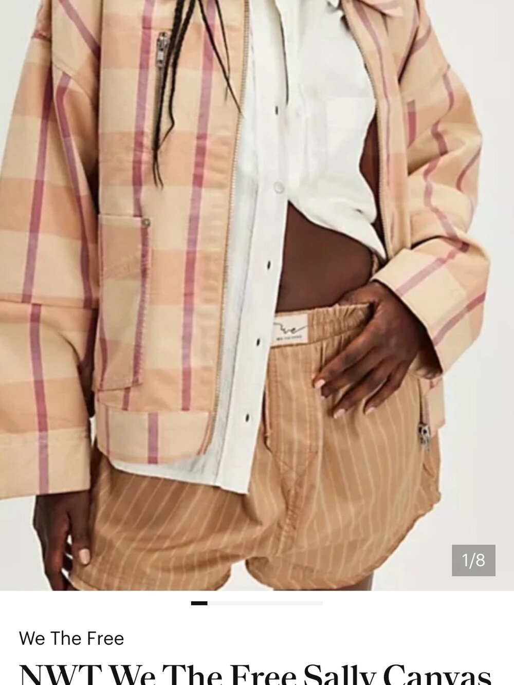 We The Free Cream and Pink Plaid Utility Zip Jacket - Picture 6 of 6